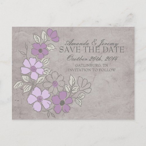 Vintage Purple and Gray Floral Save The Date Announcement Postcard