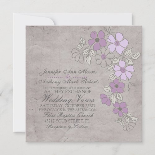 Vintage Purple and Gray Floral Wedding Invitation