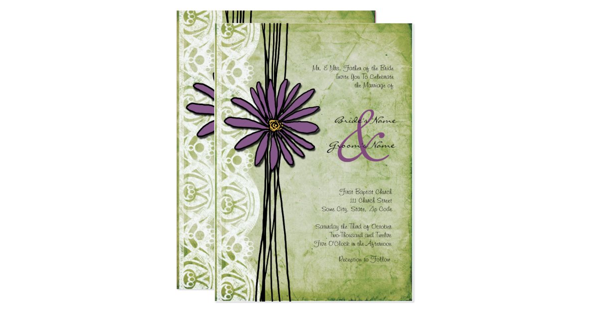 Vintage Purple and Green Daisy Wedding Invitations Zazzle