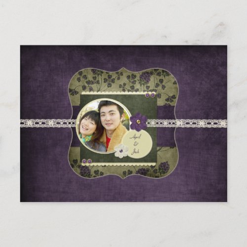 Vintage Purple and Green Save The Date Announcement Postcard