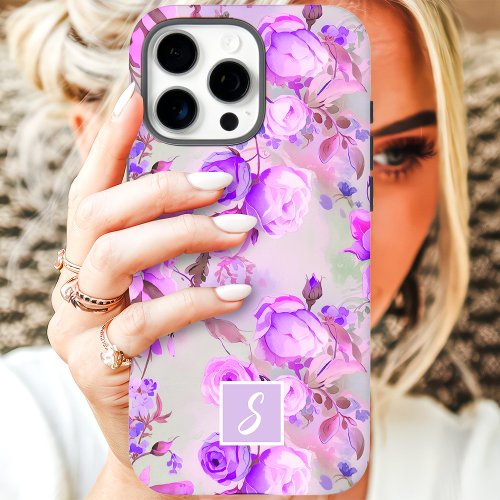 Custom Phone Cases 16 Vintage Purple And Pink Floral Monogram Iphone 16 Pro Max Case
