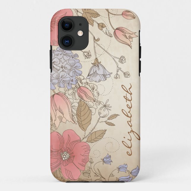 Vintage Purple and Red Flowers iPhone 5 Case (Back)