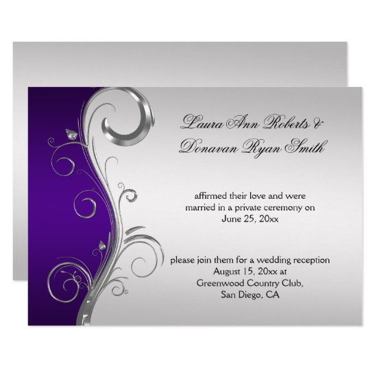 Vintage Purple and Silver Ornate Post Wedding Invitation