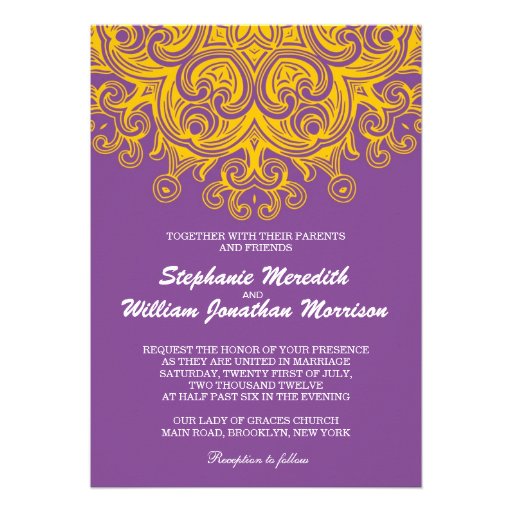 Violet And Yellow Sample Wedding Invitations 1