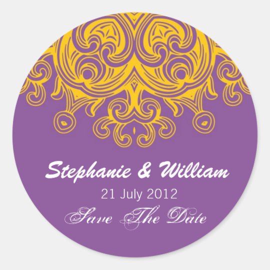 Vintage Purple and Yellow Wedding Sticker