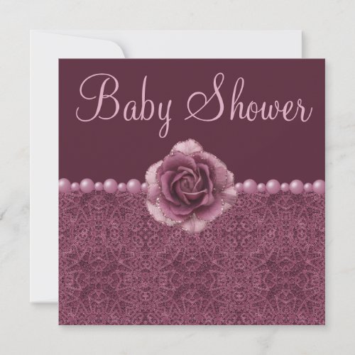 Vintage Purple Baby Shower Roses, Pearls &amp; Lace Invitations