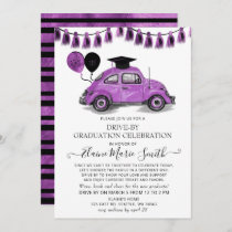 Vintage Purple Beetle Balloons Drive By Graduation Invitation