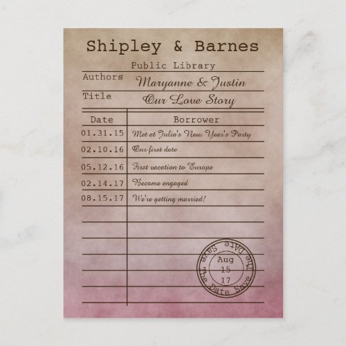 Vintage Purple Beige Library Card Save The Date