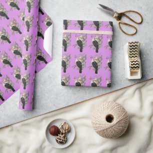 Vintage purple bird art wrapping paper