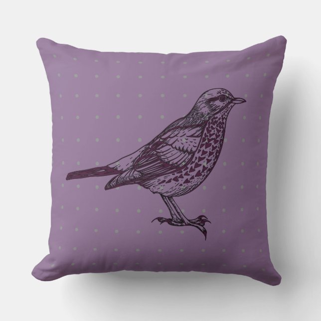 VINTAGE Purple BIRD DESIGN Retro Throw Pillow (Front)