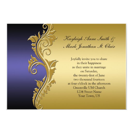 Vintage Purple Black and Gold Wedding Invitation