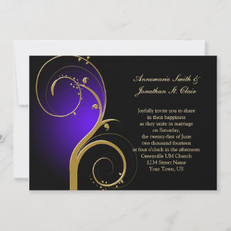 Vintage Purple Black and Gold Wedding Invitation