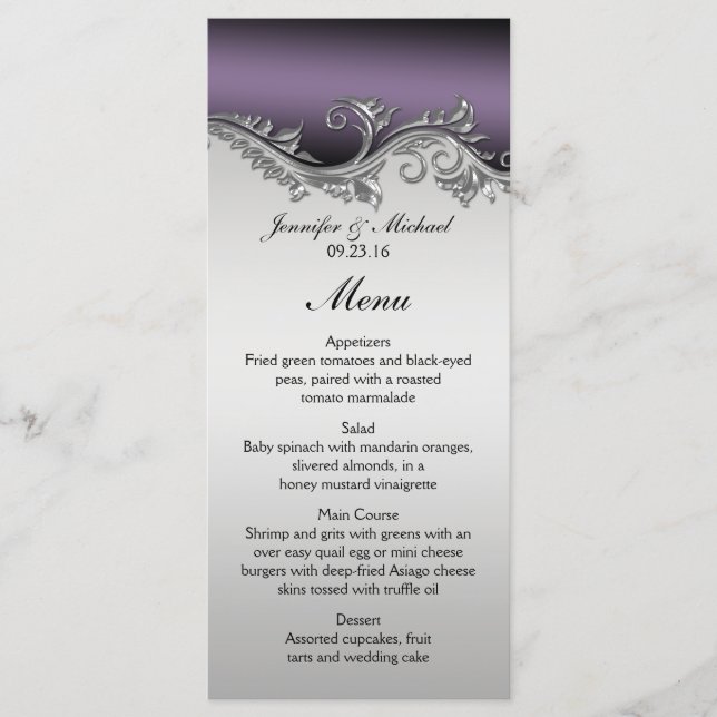Vintage Purple Black and Silver Menu (Front)
