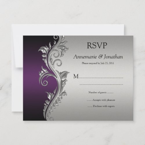 Vintage Purple Black and Silver Ornate Swirls RSVP