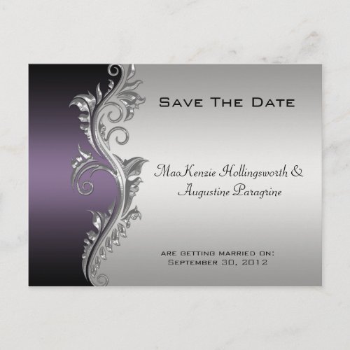 Vintage Purple Black and Silver Save The Date Announcement Postcard