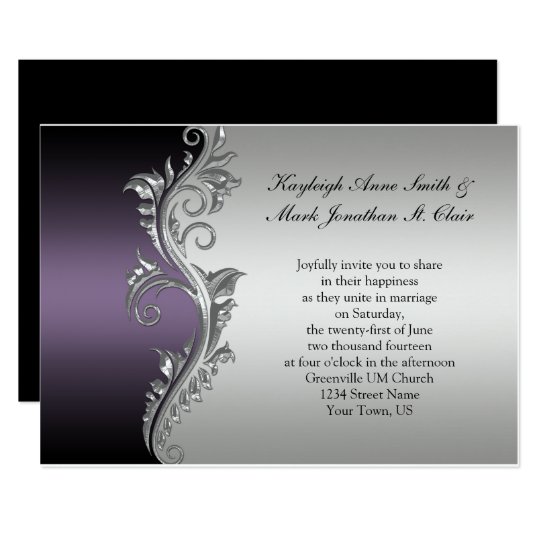 Vintage Purple Black And Silver Wedding Invitation