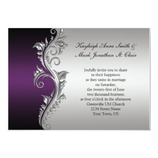 Vintage Purple Black and Silver Wedding Invitation