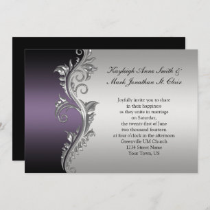 Vintage Purple Black and Silver Wedding Invitation