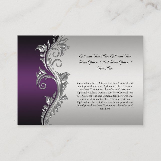 Vintage Purple Black and Silver Wedding Place Card (Front)