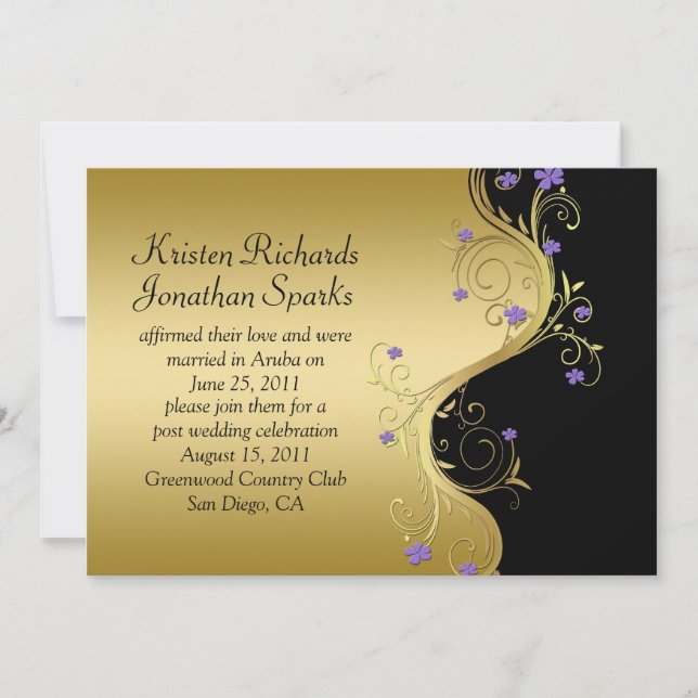 Vintage Purple Black Gold Post Wedding Celebr Invitation (Front)