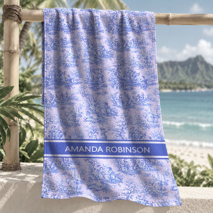 Vintage Purple Blue French Toile de Jouy Beach Towel