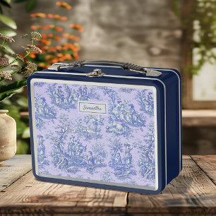 Vintage Purple Blue French Toile de Jouy Scenic Metal Lunch Box