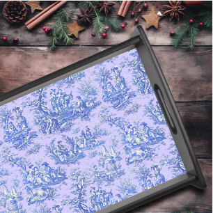 Vintage Purple Blue Toile de Jouy Pattern Serving Tray