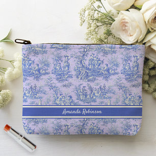 Vintage purple blue toile de jouy printed accessory pouch