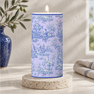 Vintage purple blue toile de jouy printed pillar candle