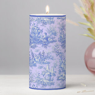 Vintage purple blue toile de jouy printed pillar candle