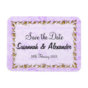 Vintage Purple Boho Damask Save the Date Magnet