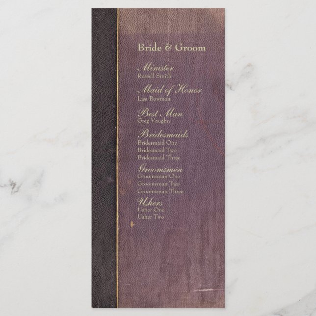 Vintage Purple Book Wedding Program (Front)