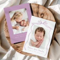 Vintage Purple Bow 2 Photo Birth Announcement