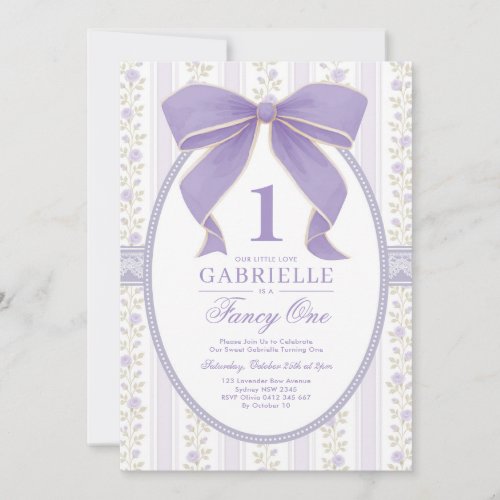 Vintage Purple Bow Fancy One 1st Birthday