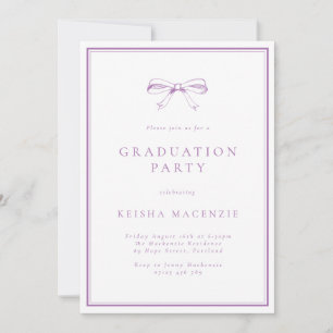Vintage Purple Bow Photo Graduation Party Invitation