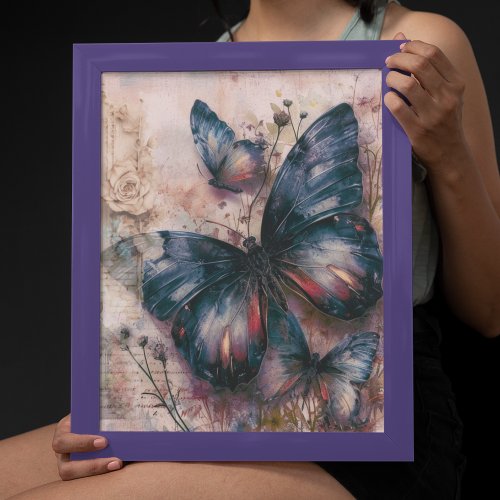 Vintage Purple Butterflies Poster