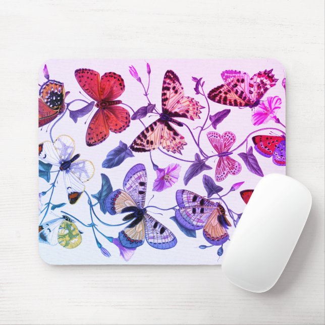 Vintage Purple Butterfly & Moth Painting Mouse Pad (With Mouse)