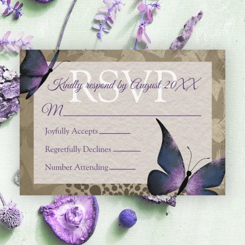 Vintage Purple Butterfly Quinceaera RSVP Card