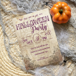 Vintage purple candy skull adult halloween party invitation