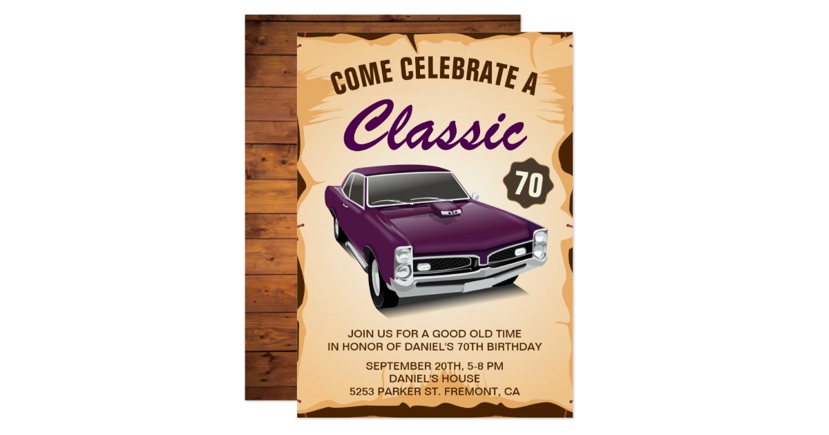 Vintage Purple Car Classic Birthday Invitation Zazzle Com