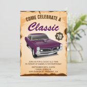 Vintage Purple Car Classic Birthday Invitation (Standing Front)