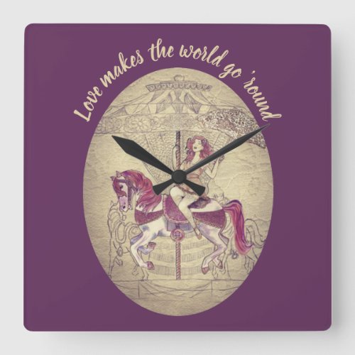 Vintage Purple Carousel Merry Go Round Square Wall Clock