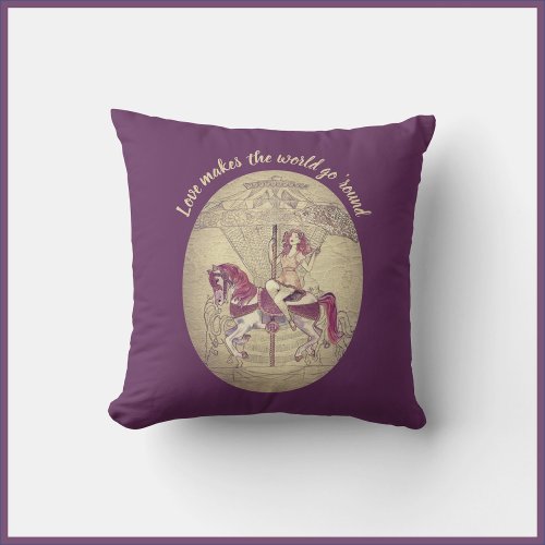 Vintage Purple Carousel Merry Go Round Throw Pillow