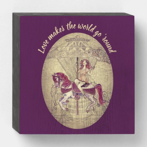 Vintage Purple Carousel Merry Go Round Wooden Box Sign
