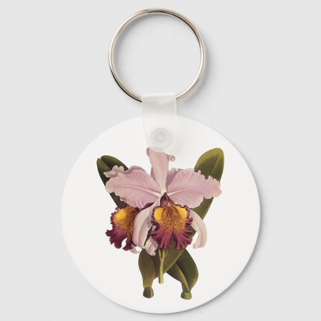 Vintage Purple Cattleya Orchid, Tropical Flowers Keychain (Front)