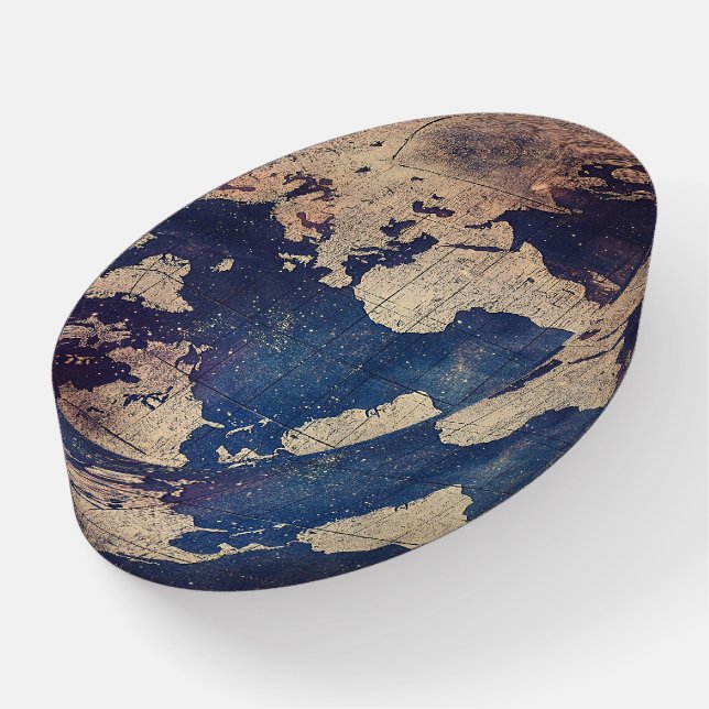 Vintage Purple Celestial World Map (11) Paperweight (Angled)