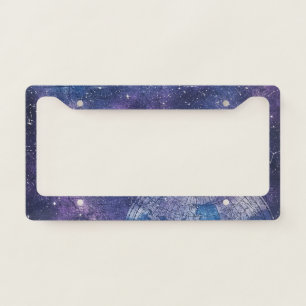 Vintage Purple Celestial World Map (12) License Plate Frame