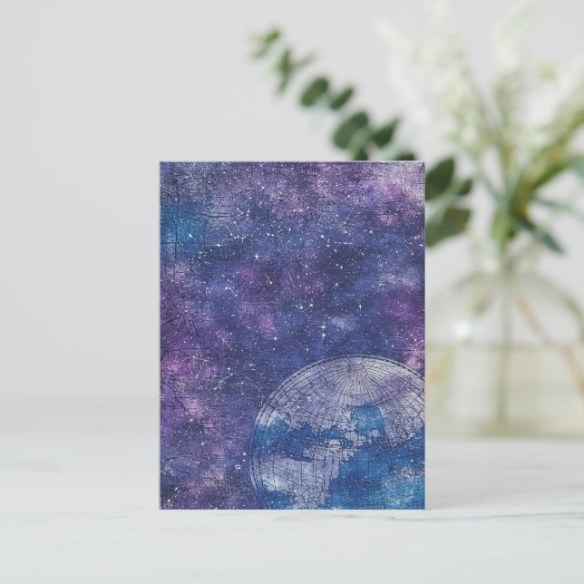 Vintage Purple Celestial World Map (12) Postcard (Standing Front)