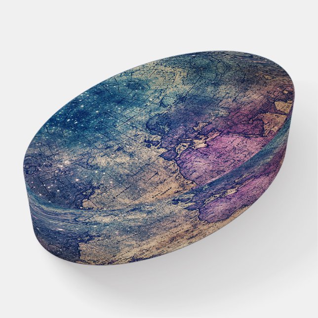 Vintage Purple Celestial World Map (13) Paperweight (Angled)
