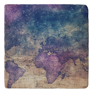 Vintage Purple Celestial World Map (13) Trivet